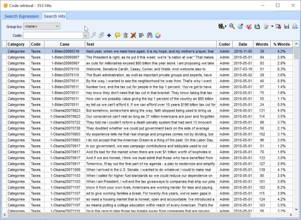 QDA Miner Coding Retrieval: Extract coded text segments